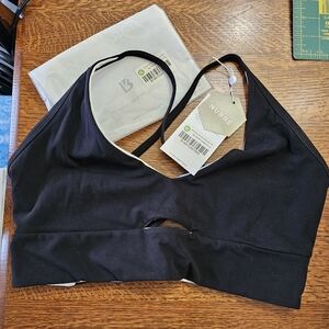 Buffbunny Xl Reversible nubre crop black/white sb long line NWT